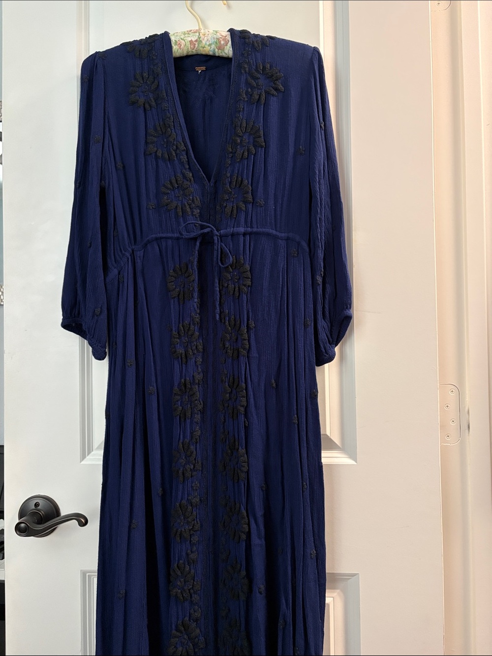 Free People Embroidered Maxi Dress with Tie Waist